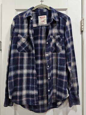 Mossimo Supply Co Navy Blue Plaid Flannel Shirt Boyfriend Fit XS